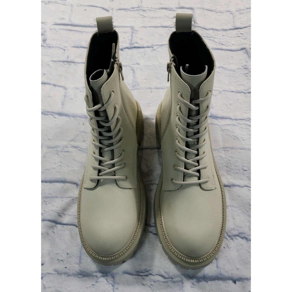 Skechers WOMENS 10 Leather Modern Rugged Boots Off White 167344 Zip Zip Lace Up